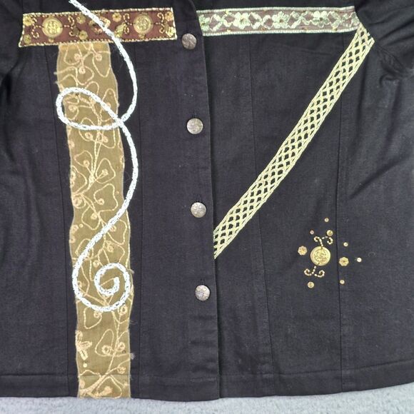 Mirasol Black Gold Embroidered Jacket M Boho Artsy Statement Maximalist Unique - Picture 9 of 15